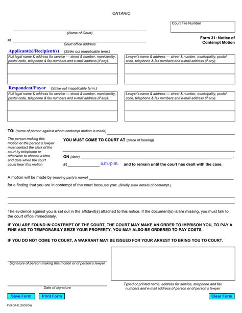 Form 31 Download Fillable PDF or Fill Online Notice of Contempt Motion