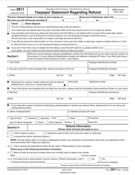 www.irs.gov Form . 3911 (Rev. 10-2022) Form . 3911 (October 2022) Department of the Treasury - Internal Revenue Service. Taxpayer Statement Regarding Refund. ... Books or record relating to a form or its instructions must be retained as long as their contents may become material in the administration of any Internal Revenue law. Generally, tax ...