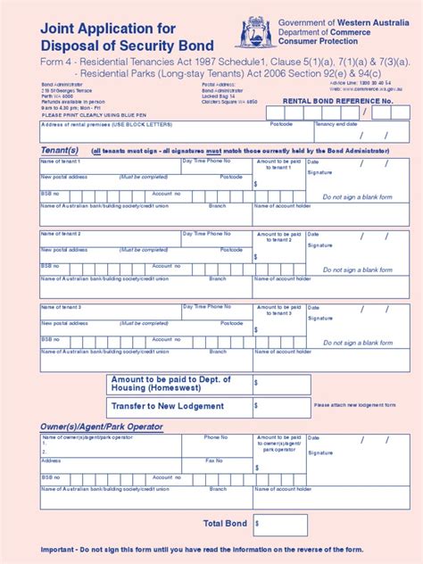 Form 4 Joint Application Disposal Security Bond PDF Cheque