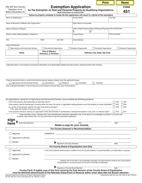 Form 451 - Tax Exemption on Real and Personal Property