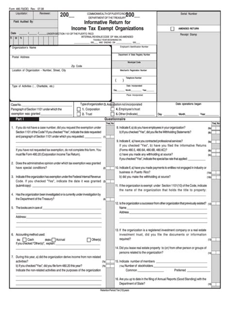 Form 480.70(Oe) Informative Return For Tax Exempt