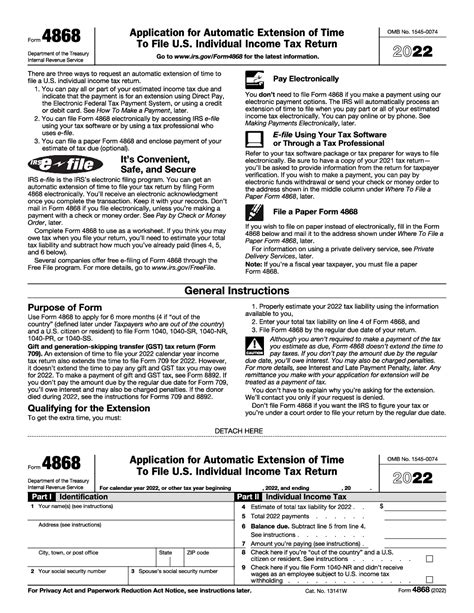 Form 4868 Application For Automatic Extension Of Time To File U.s