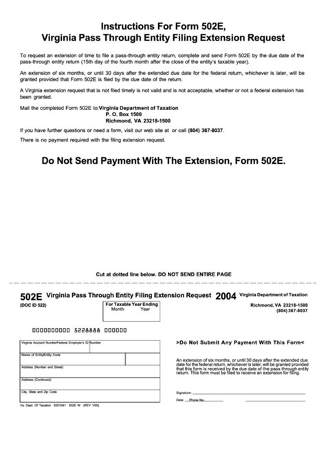 Form 502e Virginia Pass Through Entity Filing Extension Request