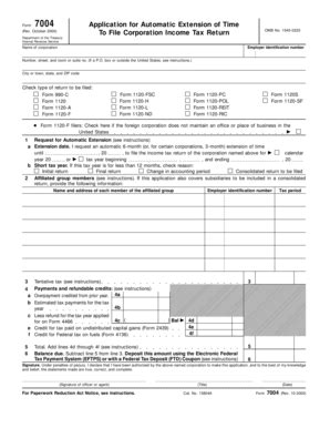 Form 7004 Application For Automatic Extension Of Time To File