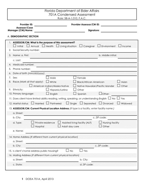 Form 701A Download Printable PDF or Fill Online Condensed Assessment