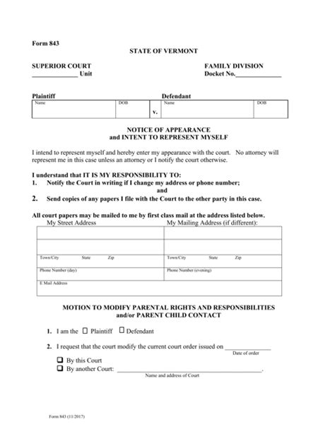 Form 843 Download Fillable PDF or Fill Online Motion to Modify Parental