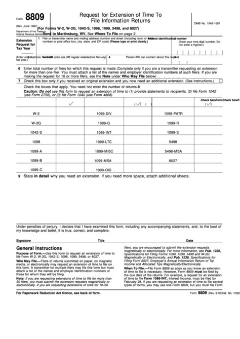 Form 8809 2022 Printable and Fillable PDF Application