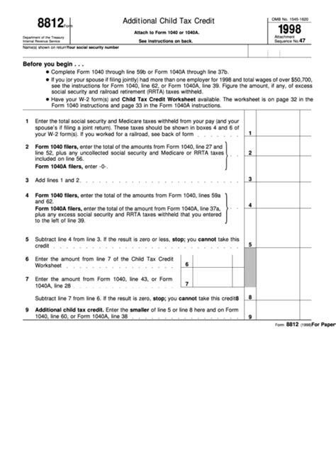 Form 8812. This form also applies to some tax benefits, including the child tax credit, additional child tax credit, and credit for other dependents. It doesn’t apply to other tax benefits, such as the earned income credit, dependent care credit, or head of household filing status. See the instructions and Pub. 501. 