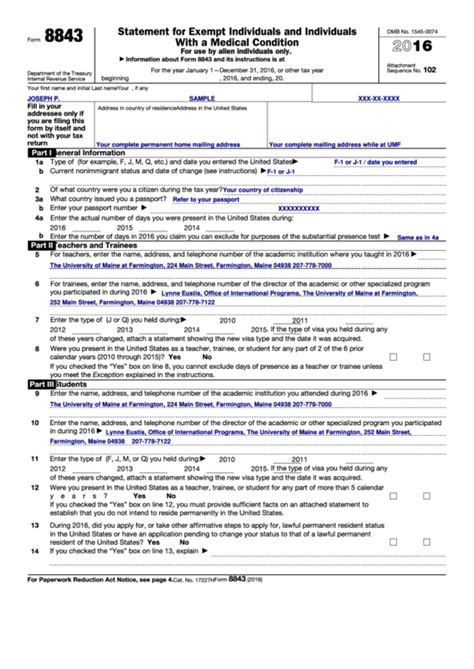 Form 8843 Statement for Exempt Individuals and Individuals with a