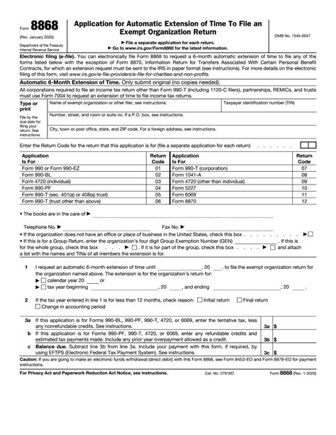 Form 8868 Fillable and Editable PDF Template