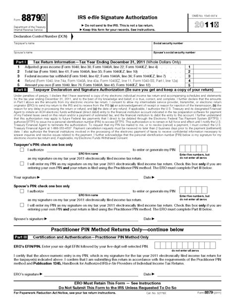 Form 8879 IRS E File Signature Authorization 2021 Tax Forms 1040