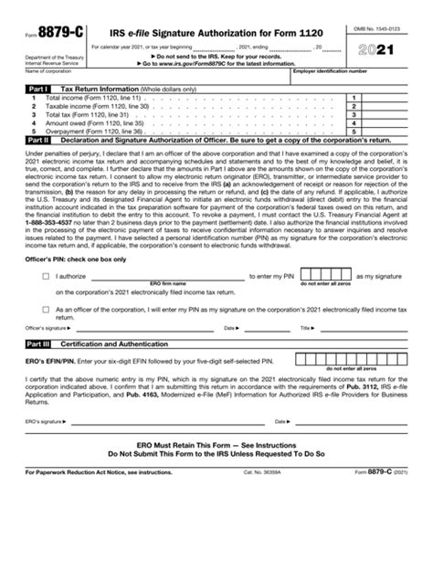 Form 8879C Irs EFile Signature Authorization For Form 1120