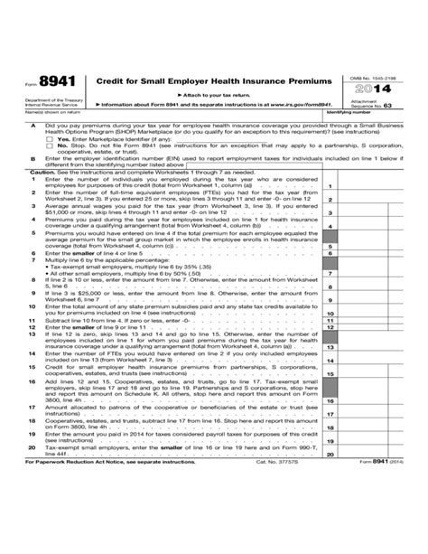 Form 8941 Credit for Small Employer Health Insurance Premiums (2014