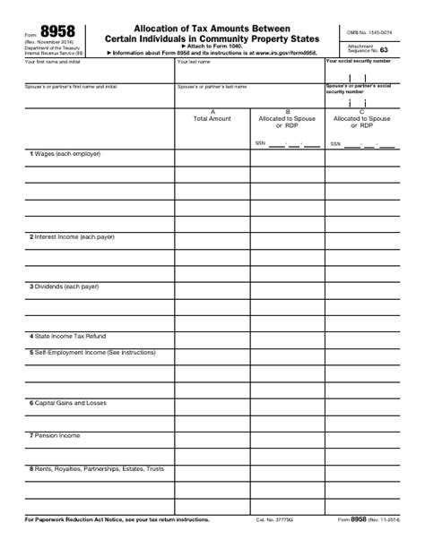 Form 8958 Allocation of Tax Amounts Between Certain Individuals in Community Property States allocates income between spouses/partners when filing a separate return. To enter Form 8958 in the TaxAct program (this allocation worksheet does not need to be completed if you are only filing the state returns separately and filing a joint federal .... 