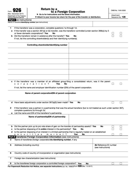 Form 926 Return by a U.S. Transferor of Property to a Foreign