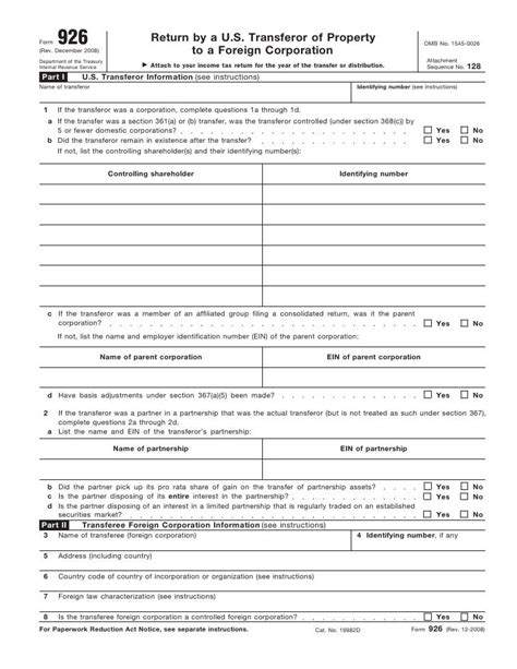 Form 926Return by a U.S. Transferor of Property to a Foreign Corpora…