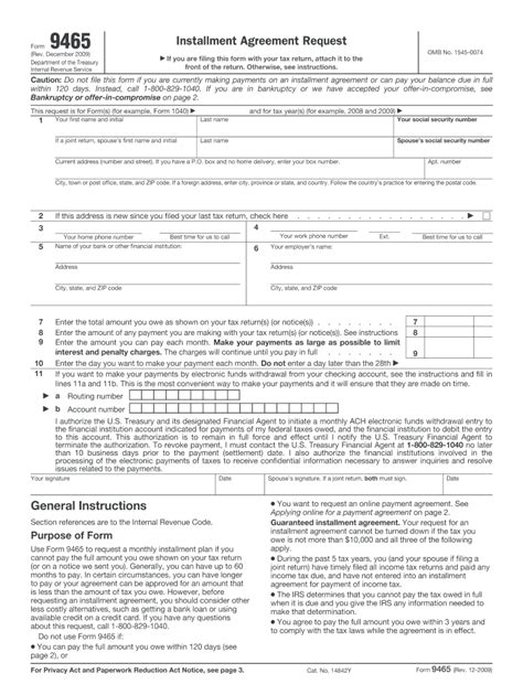 Form 9465 Installment Agreement Request Fill Out and Sign Printable
