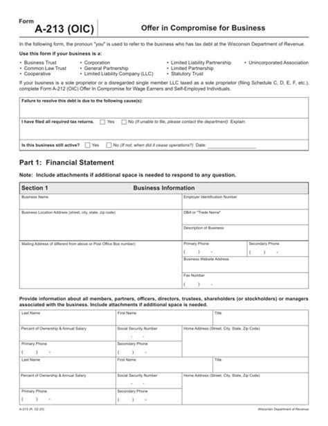 Form A213 Download Printable PDF or Fill Online Offer in Compromise