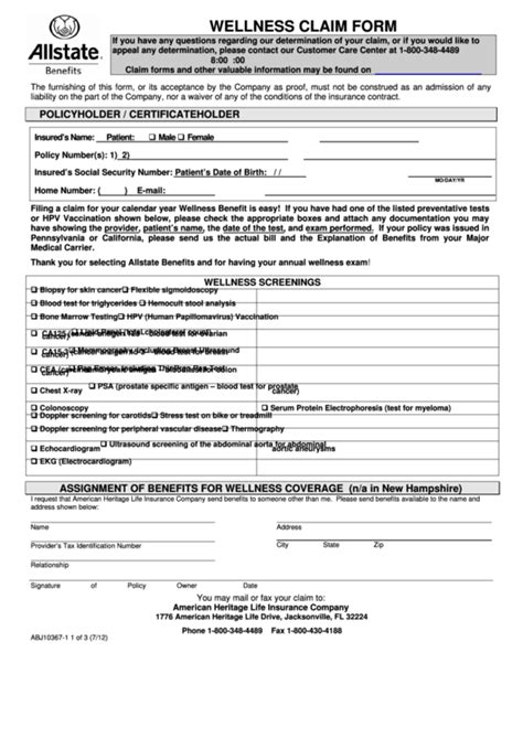 Form ABJ10367NY5 Download Printable PDF, Wellness Claim Form