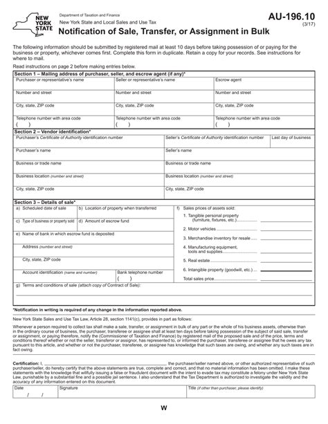 Form AU196.10 Download Fillable PDF or Fill Online Notification of
