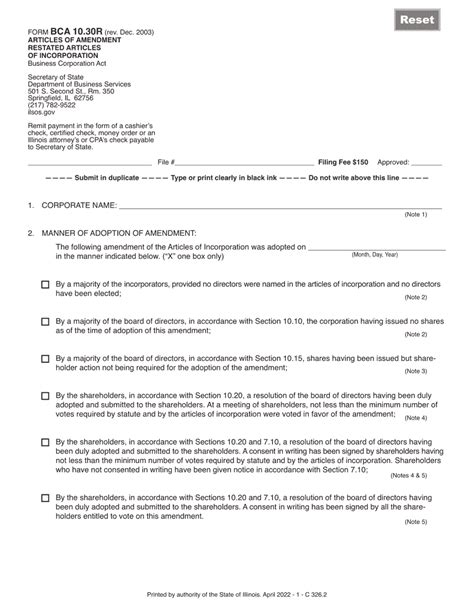 Form BCA10.30R Download Fillable PDF or Fill Online Articles of