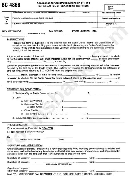 Form Bc 4868 Application Form For Automatic Extension Of Time To File