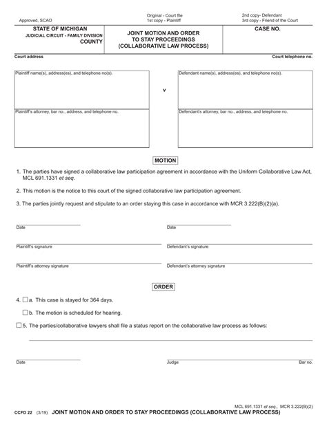 Form CCFD22 Download Fillable PDF or Fill Online Joint Motion and Order