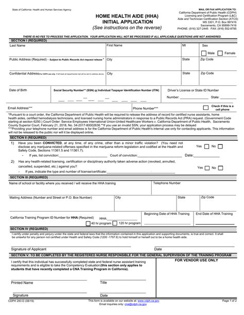 Form CDPH283D Download Fillable PDF or Fill Online Home Health Aide