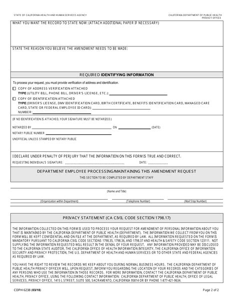 Form CDPH6238 Download Fillable PDF or Fill Online Request to Amend