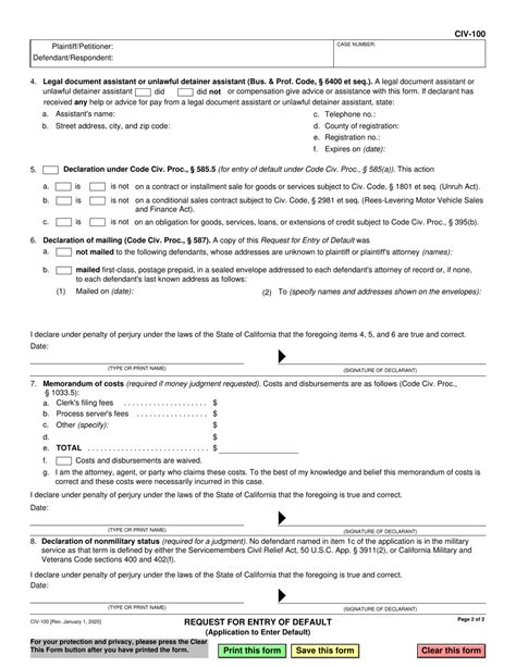 Form CIV100 Download Fillable PDF or Fill Online Request for Entry of