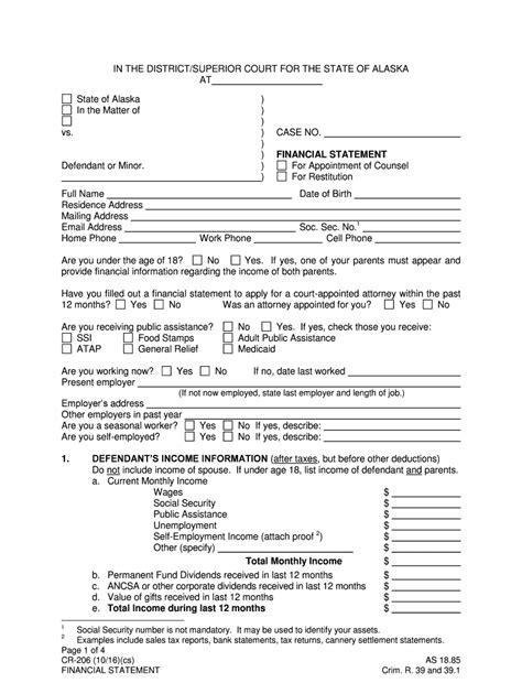 Form CR206 Download Fillable PDF or Fill Online Financial Statement
