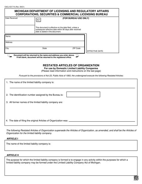 Form CSCL/CD710 Download Fillable PDF or Fill Online Restated Articles