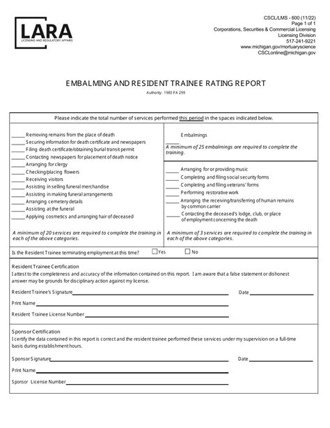 Form CSCL/LMS600 Download Fillable PDF or Fill Online Embalming and