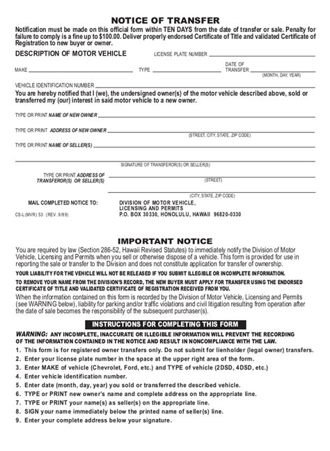 Form CSL(MVR)53 Download Fillable PDF or Fill Online Notice of