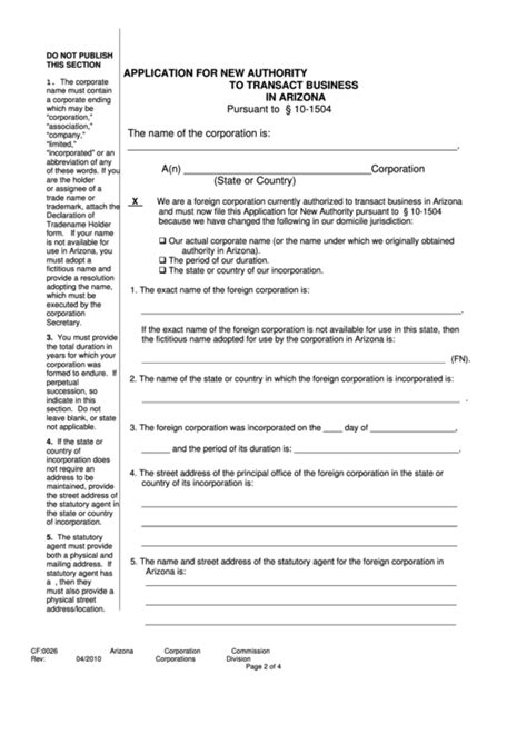 Form Cf0026 Application For New Authority To Transact Business In