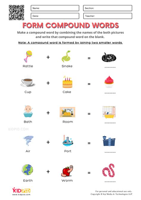 Form Compound Words Printable Worksheets for Grade 1 Kidpid