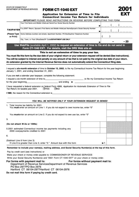 Form Ct1040 Ext Draft Application For Extension Of Time To File