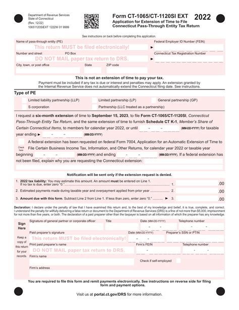 Form Ct1065/ct1120si Ext Application For Extension Of Time To File