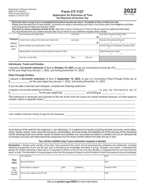 Form Ct1127 Application For Extension Of Time For Payment Of