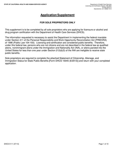 Form DHCS5111 Download Printable PDF or Fill Online Application