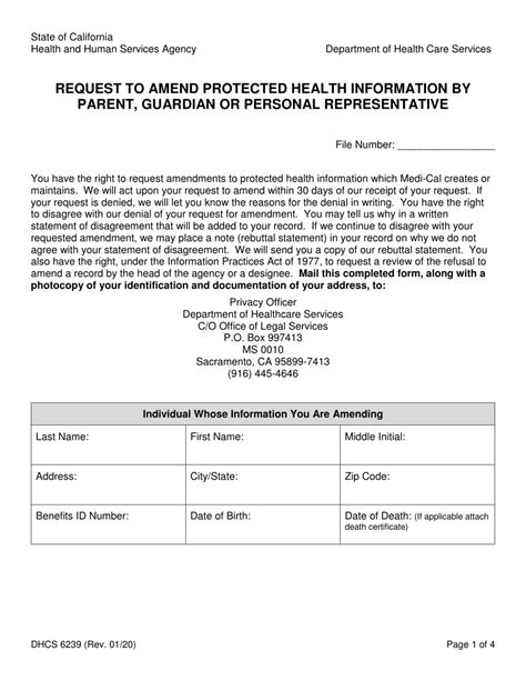 Form DHCS6239 Download Fillable PDF or Fill Online Request to Amend