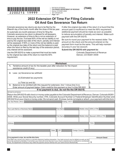 Form DR0021S Download Fillable PDF or Fill Online Extension of Time for