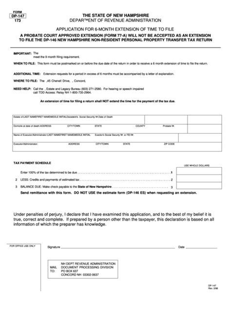 Form Dp147 Application For 6Month Extension Of Time To File New