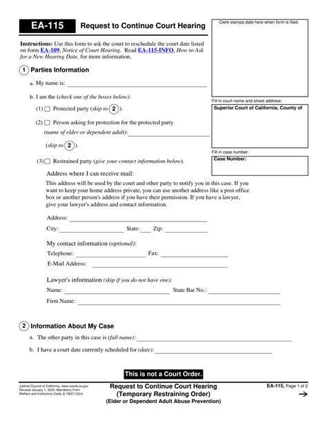 Form EA115 Download Fillable PDF or Fill Online Request to Continue