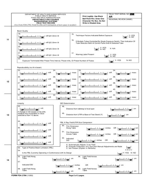 Form FDA 2784 Above Table XRay Source Radiographic Systems Field