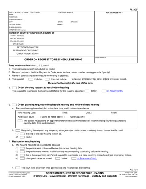 Form FL309 Download Fillable PDF or Fill Online Order on Request to