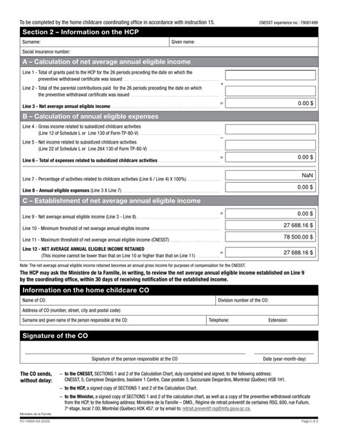 Form FO1000A Download Fillable PDF or Fill Online Calculation Chart