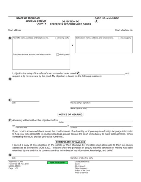 Form FOC 68 OBJECTION TO REFEREE