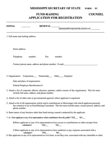 Form Fc FundRaising Counsel Application For Registration