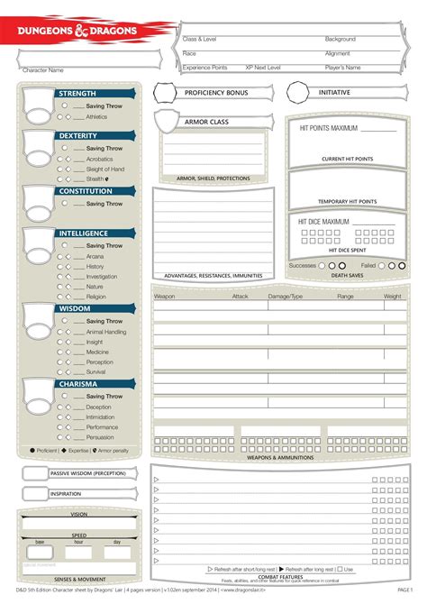 Form Fillable 5th Edition Character Sheet Printable Forms Free Online